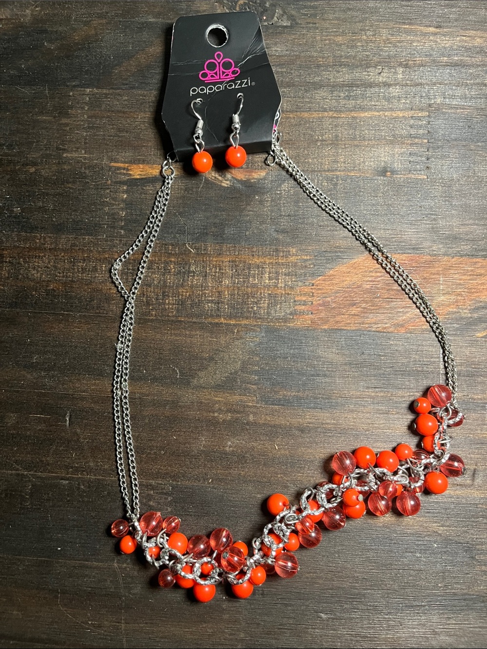⭐️3/$15⭐️ paparazzi Orange & Coral Cluster Chain Necklace with Matching Earrings